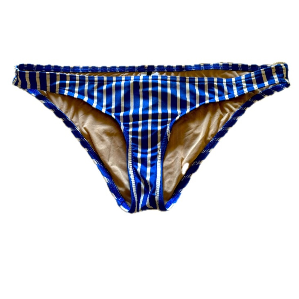 3/$25💥 J. Crew Blue and White Striped Cheeky Swim Bikini Bottoms Sz L